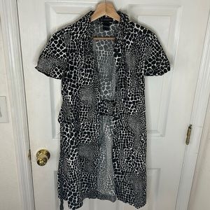 INC International Concepts Black & White Animal Print Belt Shirt Dress Stretch 6